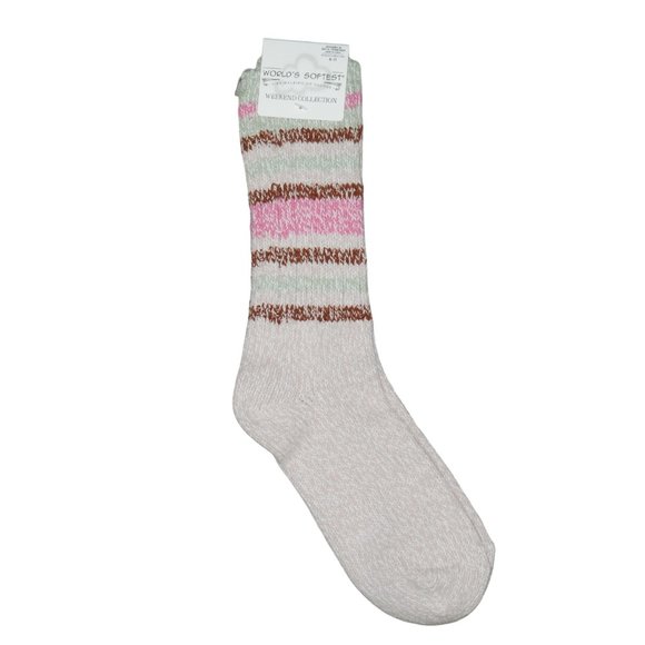 Worlds Softest Socks Ragg Crew Womens Size 6-11 Mushroom Stripe Valentine's NWT - Picture 2 of 4